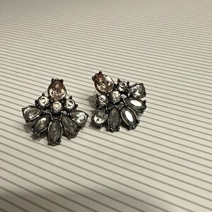 BaubleBar Elegant gray, pink and clear rhinestone pierced earrings